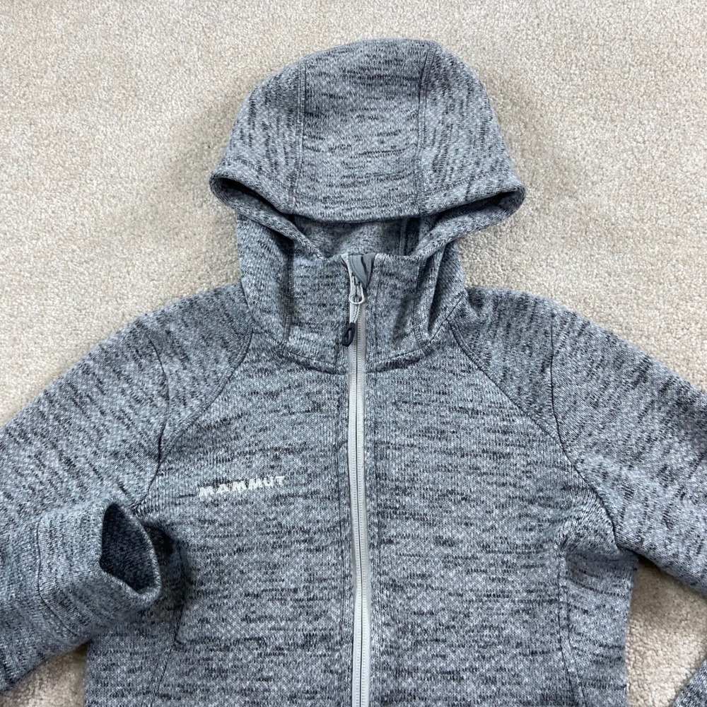Mammut Fleece Jacket Women XS Gray Full Zip Hooded Chamuera Knit Midlayer